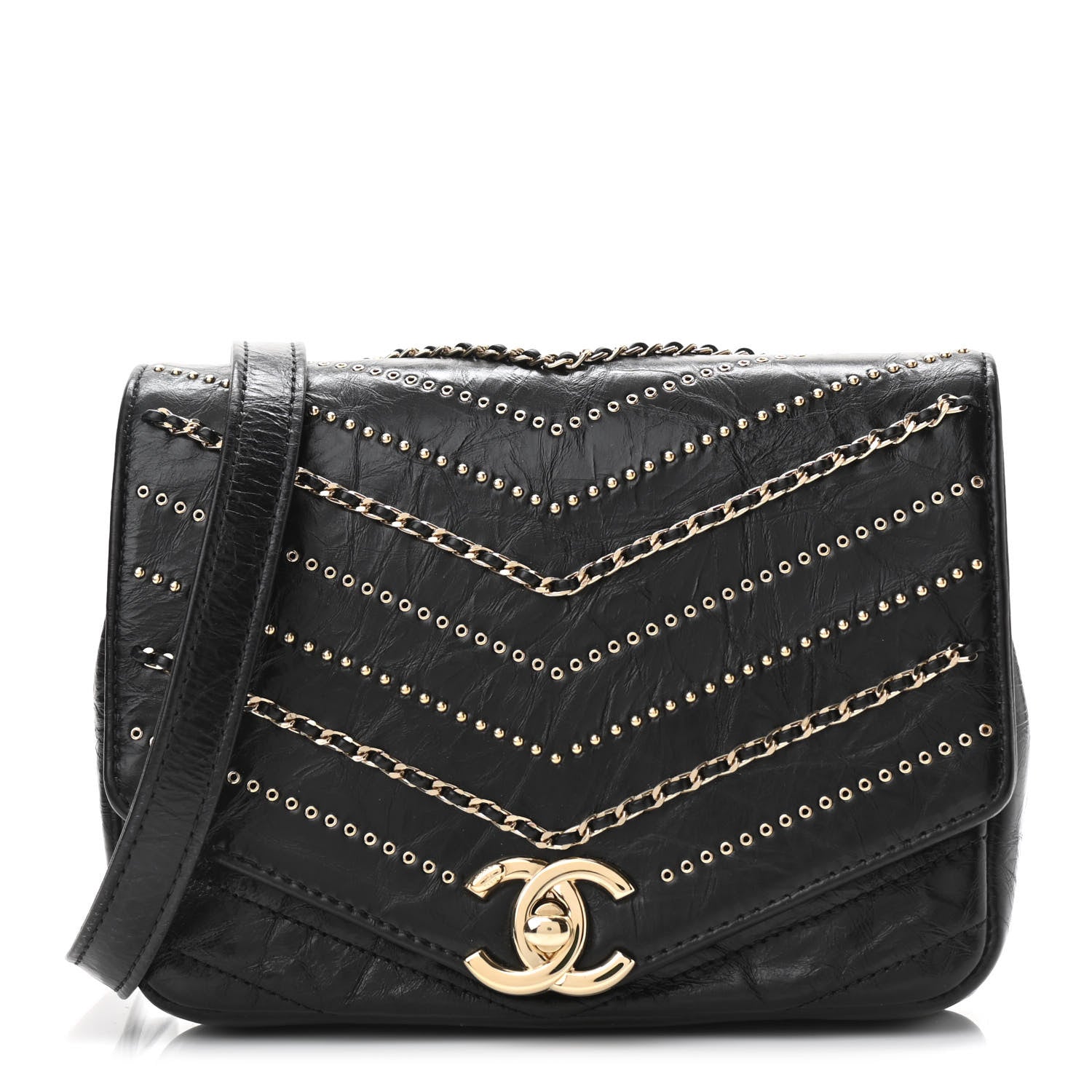 Chanel Crumpled Calfskin Chevron Chain Mini Square Flap Black 1 of 10