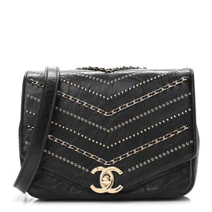 Chanel Crumpled Calfskin Chevron Chain Mini Square Flap Black 1 of 10