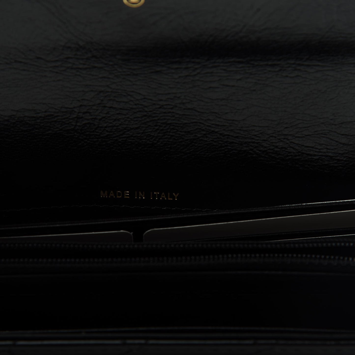 Goatskin Stitched Golden CC Flap Wallet Black