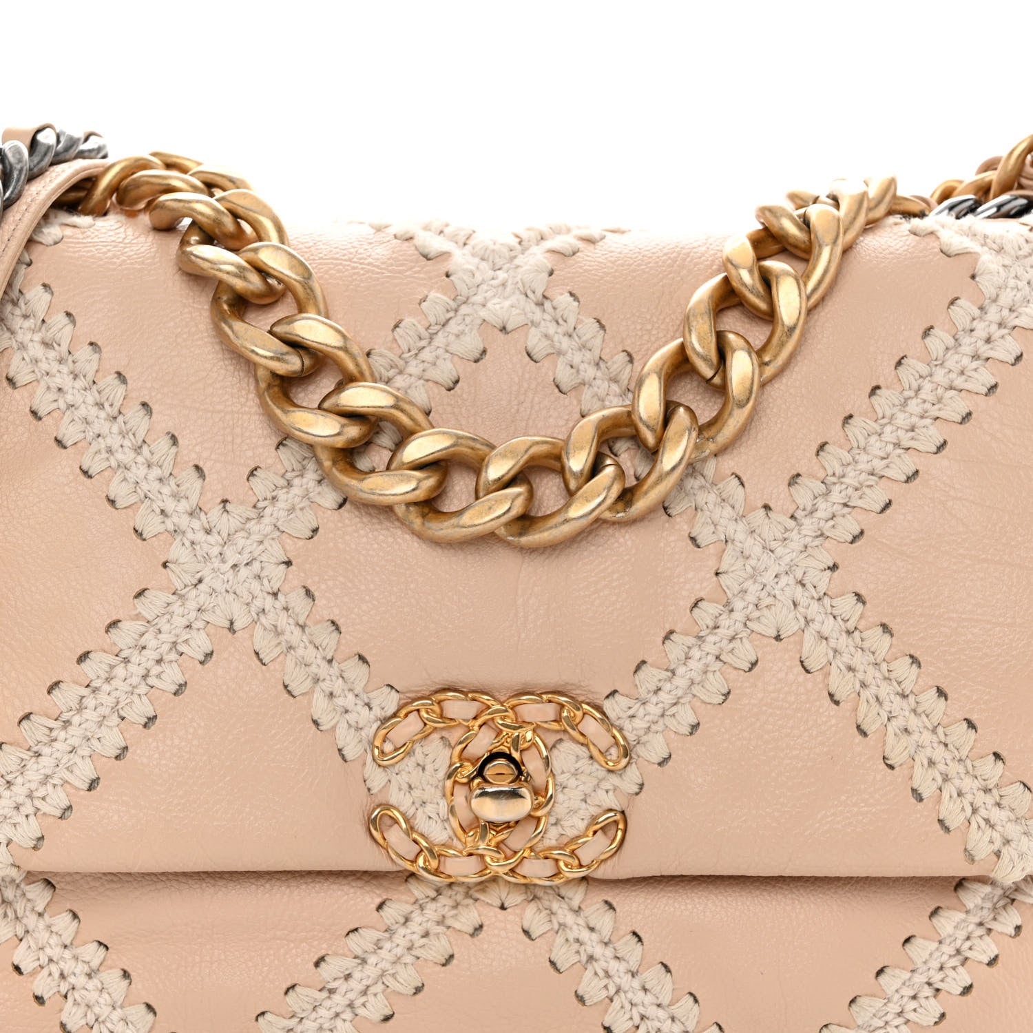 Chanel Calfskin Crochet Large Chanel 19 Flap Beige 8 of 10