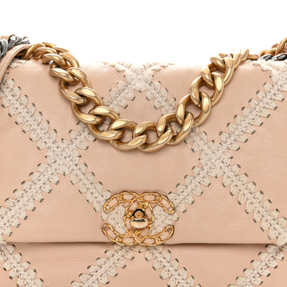 Chanel Calfskin Crochet Large Chanel 19 Flap Beige 8 of 10