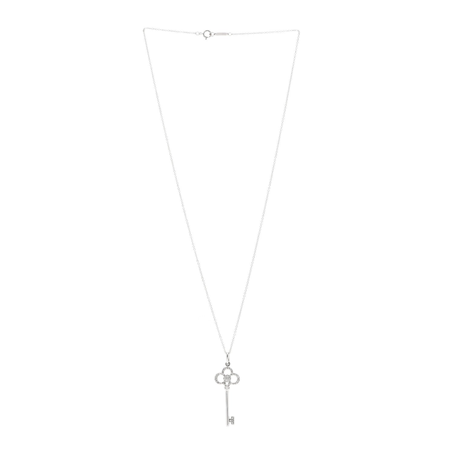 Tiffany 18K White Gold Diamond Crown Key Pendant Necklace 3 of 6