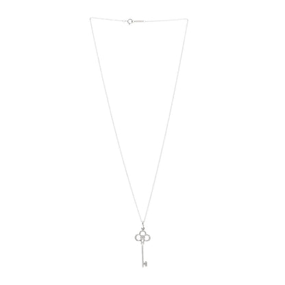 Tiffany 18K White Gold Diamond Crown Key Pendant Necklace 3 of 6
