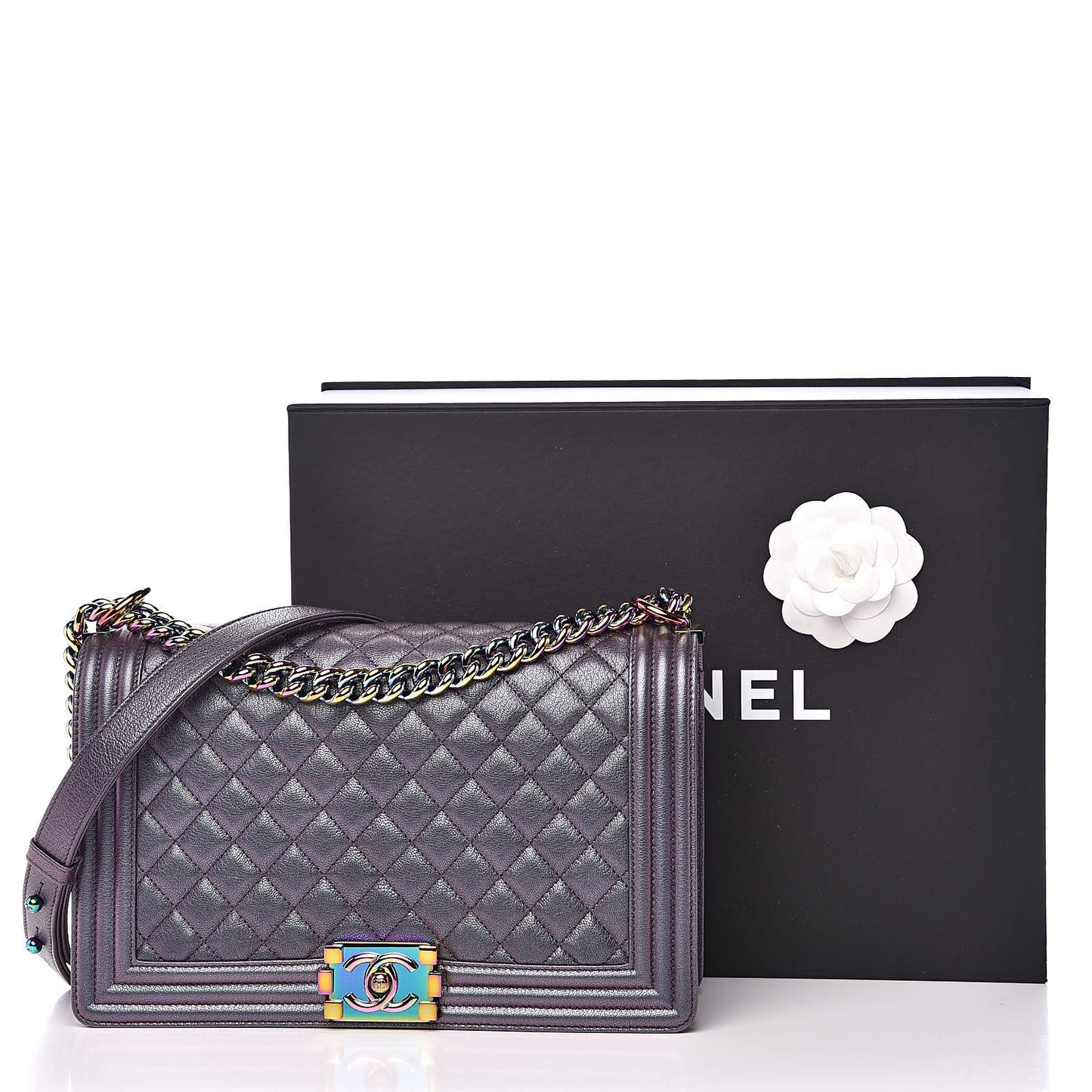 Iridescent Goatskin Quilted New Medium Boy Flap Purple