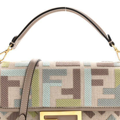 Fendi Canvas Vitello King Seta FF Embroidered Mini Baguette Matcha Milk Dove 8 of 12