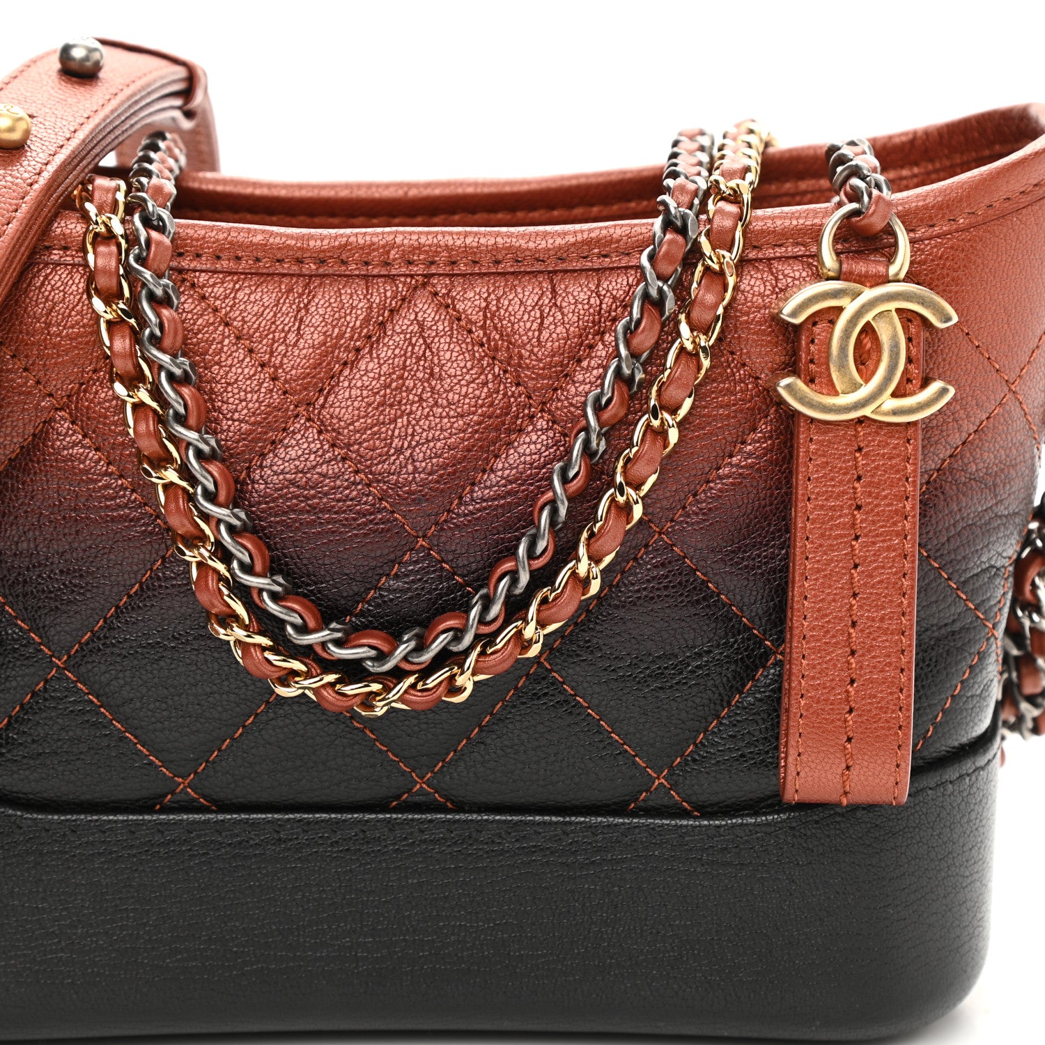 Chanel Metallic Goatskin Quilted Small Gabrielle Hobo Black Copper 8 of 11