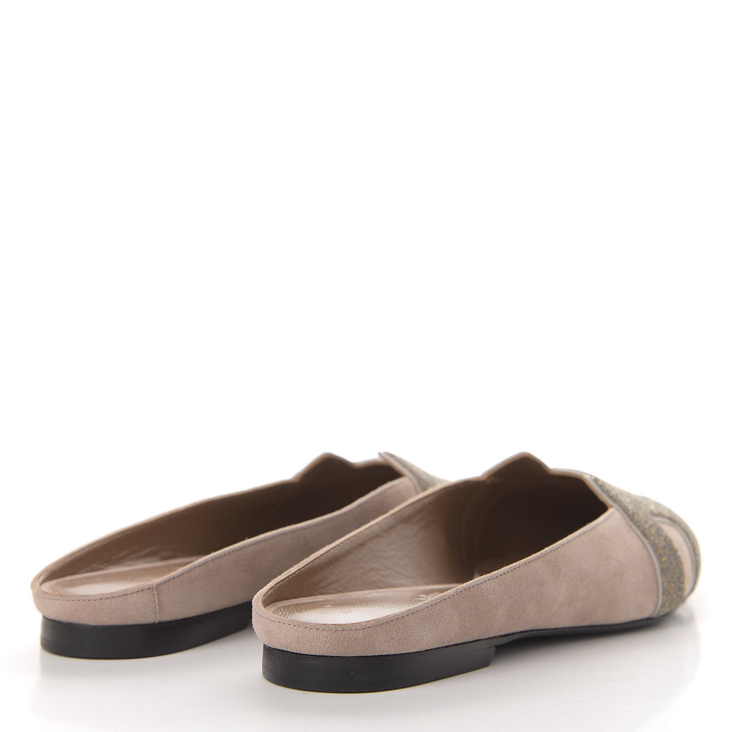 Suede Goatskin Crystal Roxane Mules 36 Champagne Rose Grey