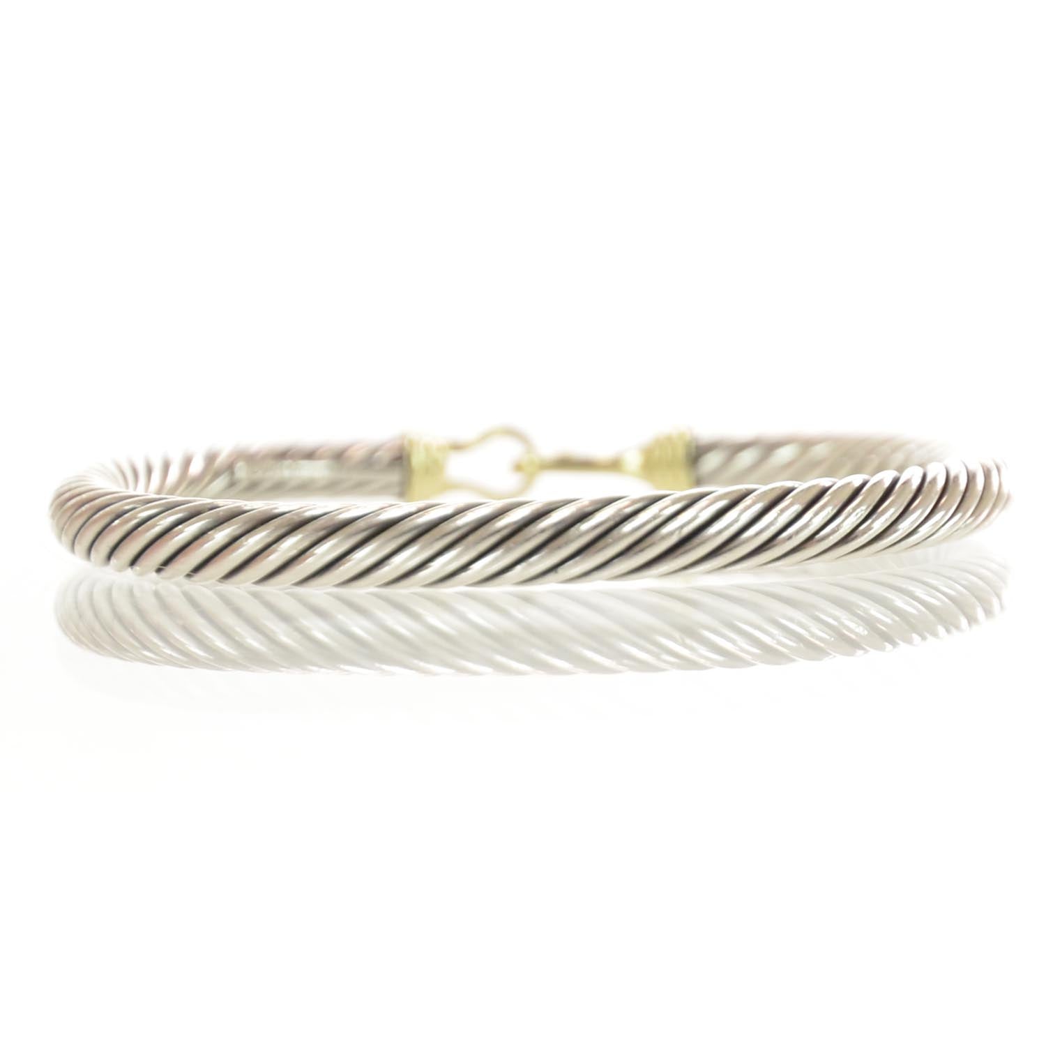 David Yurman Sterling Silver 14K Yellow Gold 5mm Cable Classic Buckle Bracelet 4 of 7