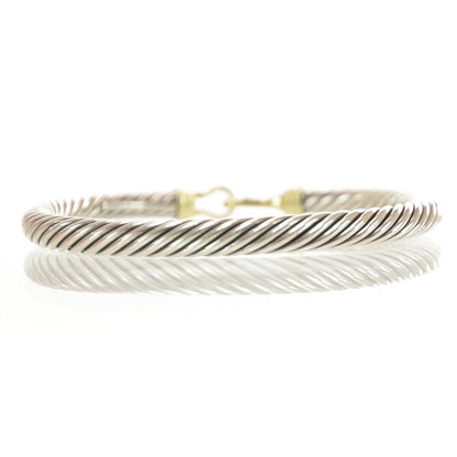 David Yurman Sterling Silver 14K Yellow Gold 5mm Cable Classic Buckle Bracelet 4 of 7