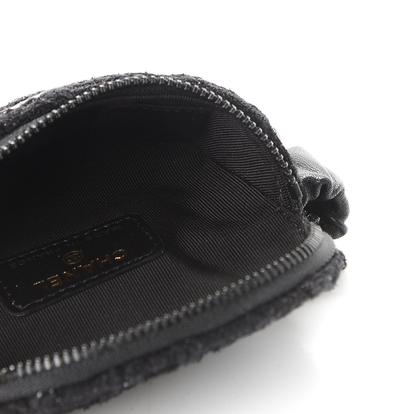 Tweed Lambskin Quilted Arm Coin Purse Black