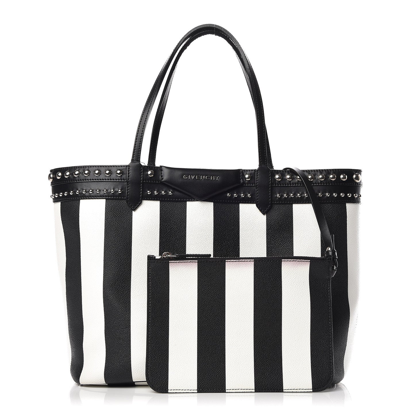 Coated Canvas Striped Large Antigona Tote Black White