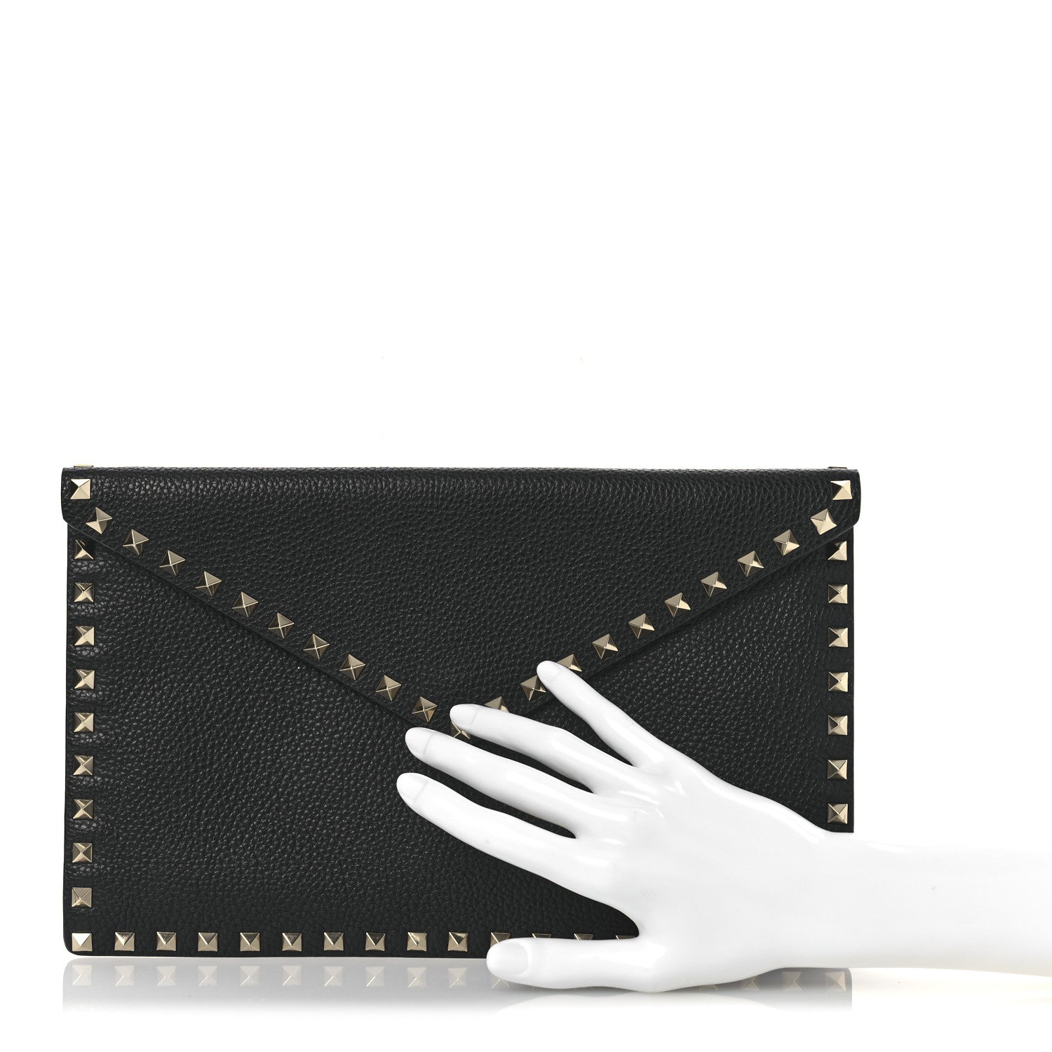 Valentino Garavani Pebbled Calfskin Large Rockstud Envelope Clutch Black 2 of 8