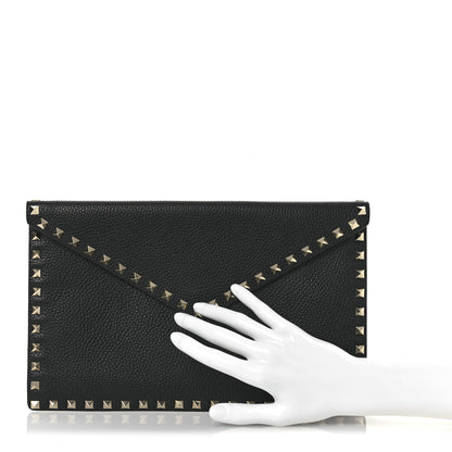 Valentino Garavani Pebbled Calfskin Large Rockstud Envelope Clutch Black 2 of 8