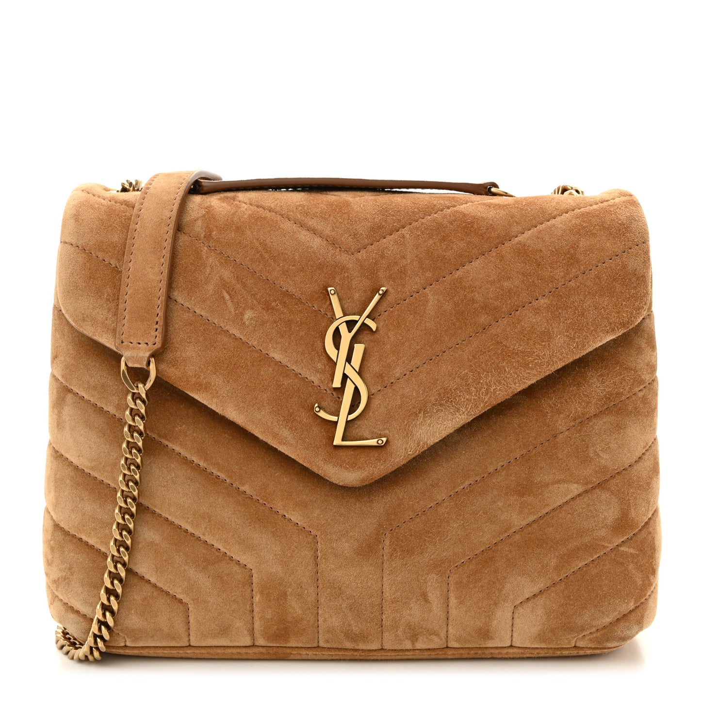 Suede Calfskin Y Quilted Monogram Small Loulou Chain Satchel Cinnamon