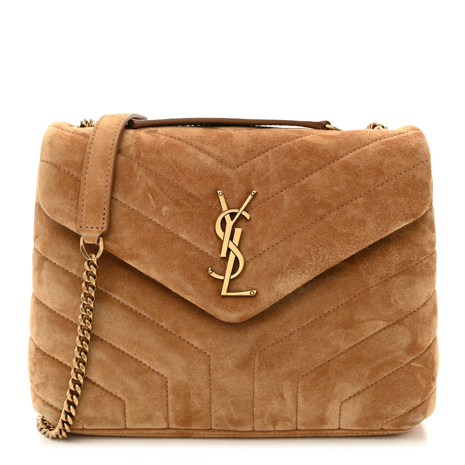 Saint Laurent Suede Calfskin Y Quilted Monogram Small Loulou Chain Satchel Cinnamon 1 of 11