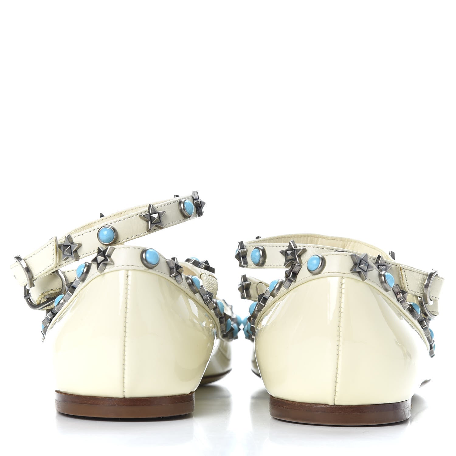 Valentino Garavani Patent Rockstud Rolling Cage Ballerina Flats 39 Ivory 7 of 9