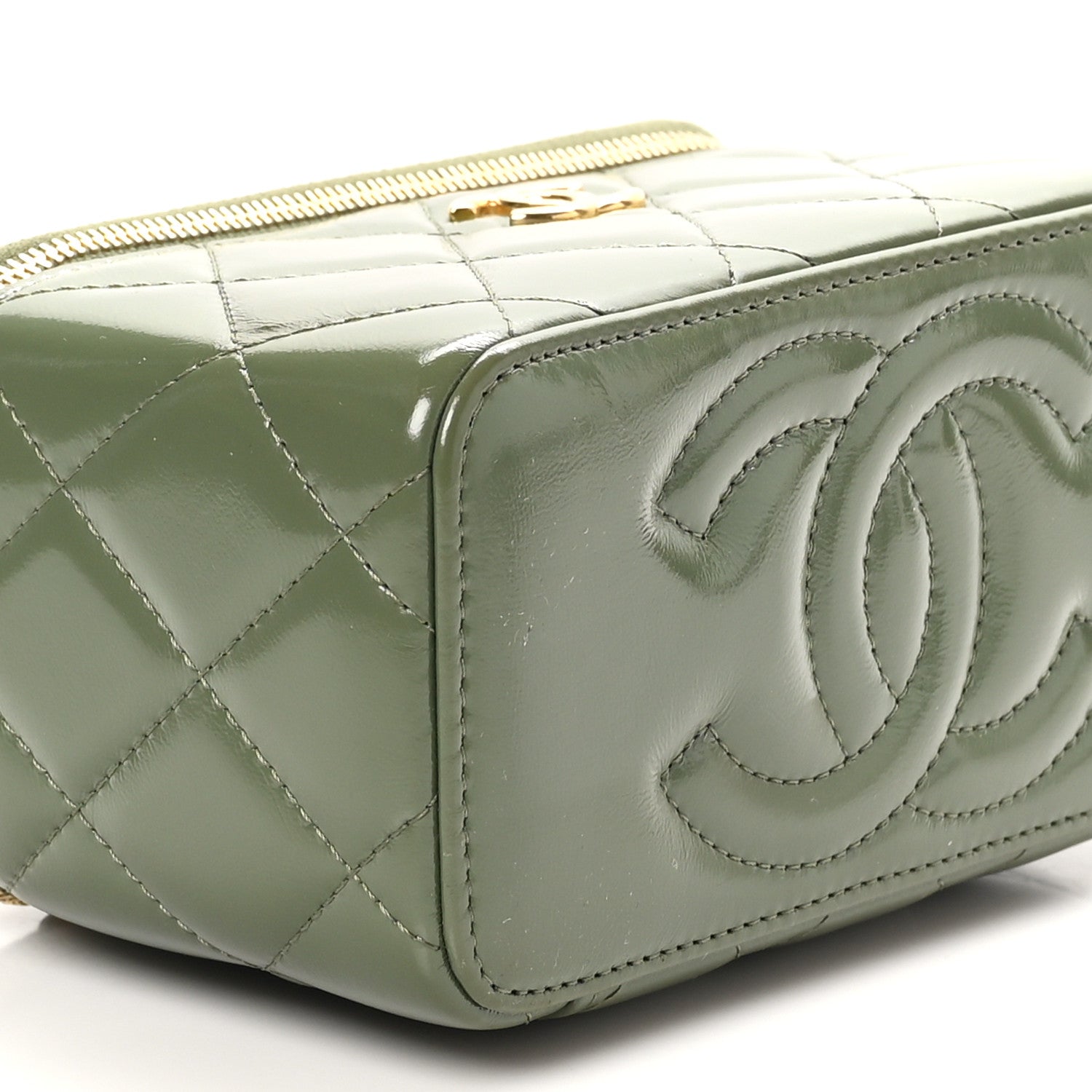 Chanel Shiny Crumpled Calfskin Quilted Pick Me Up Vanity Case Khaki 10 of 11