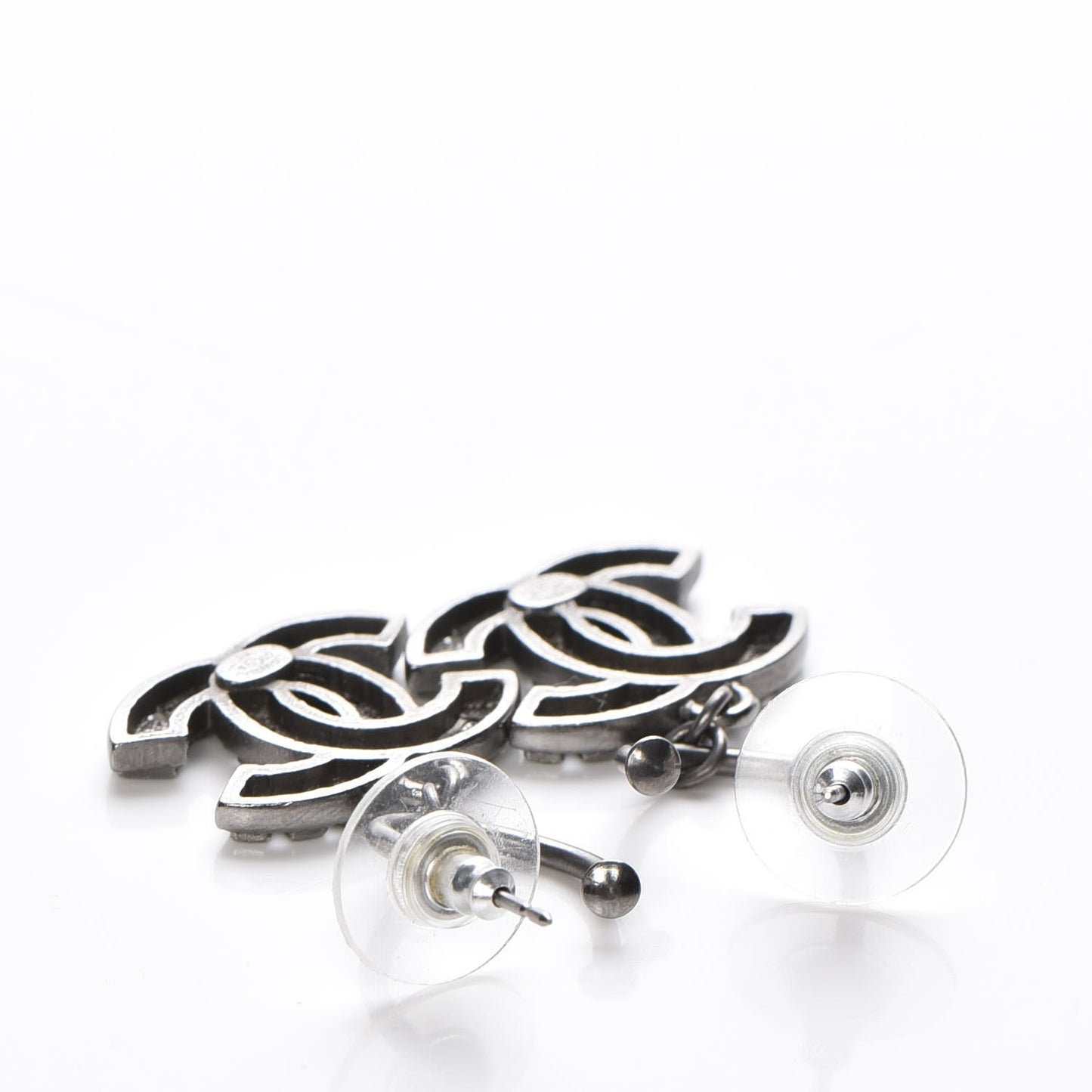 Crystal CC Drop Earrings Ruthenium