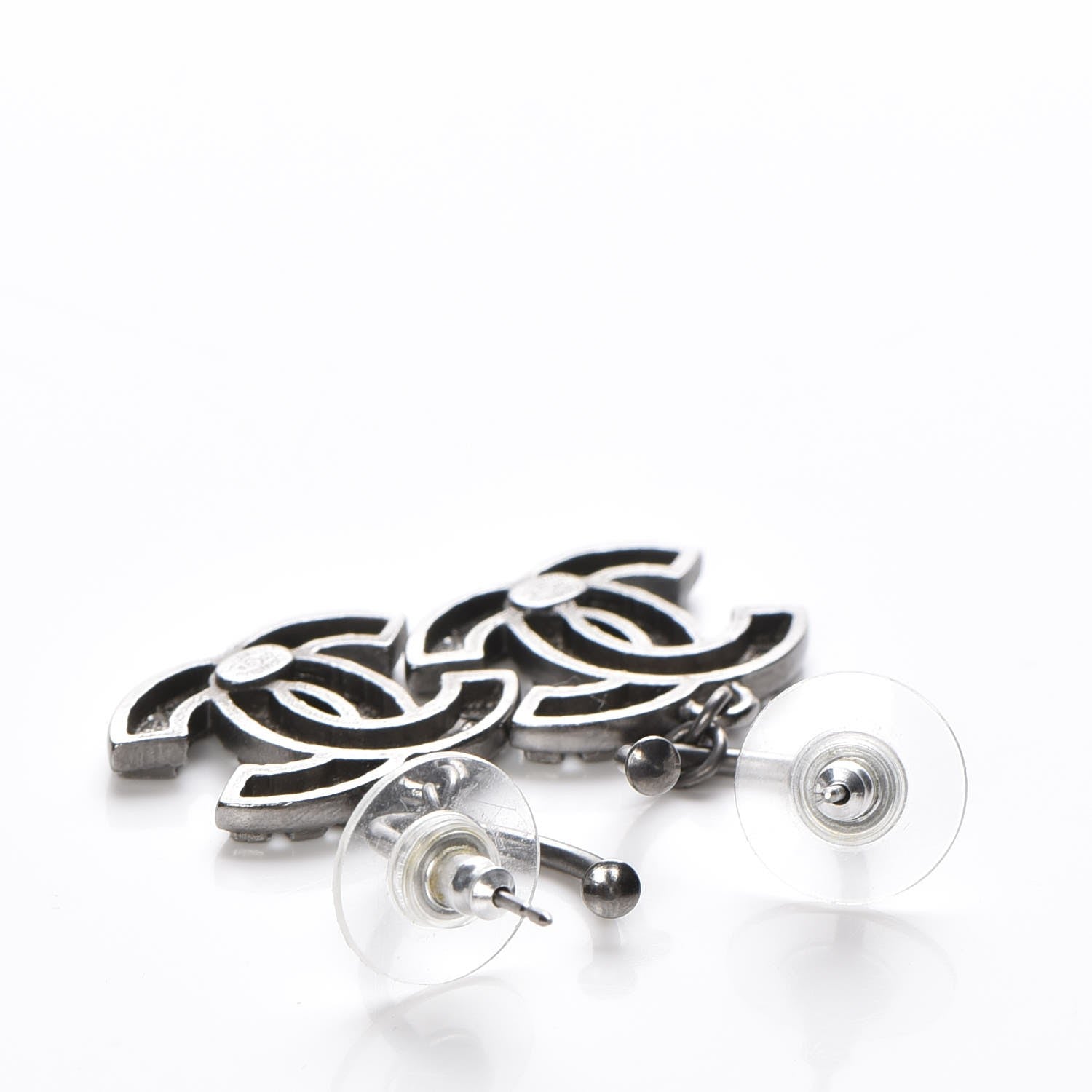 Chanel Crystal CC Drop Earrings Ruthenium 3 of 6