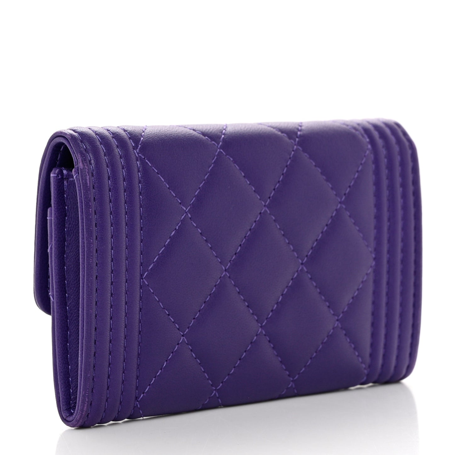 Lambskin Quilted Boy Flap Card Holder Purple