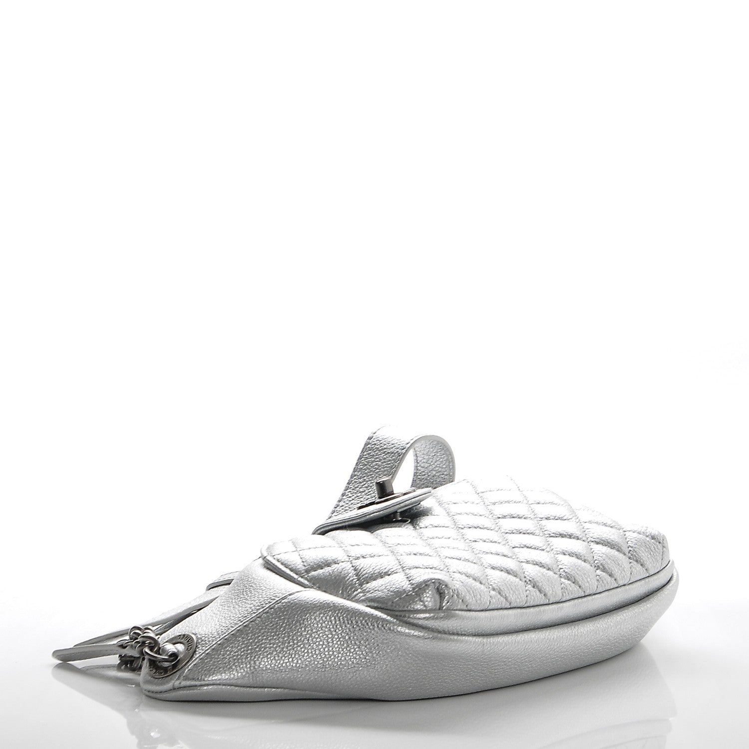 Chanel Metallic Grained Calfskin Quilted Casual Rock Waist Bag Fanny Pack Silver 4 of 7