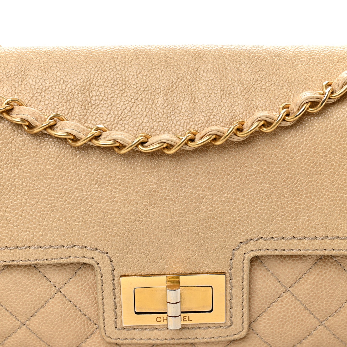 Caviar Quilted Medium Mademoiselle Flap Beige