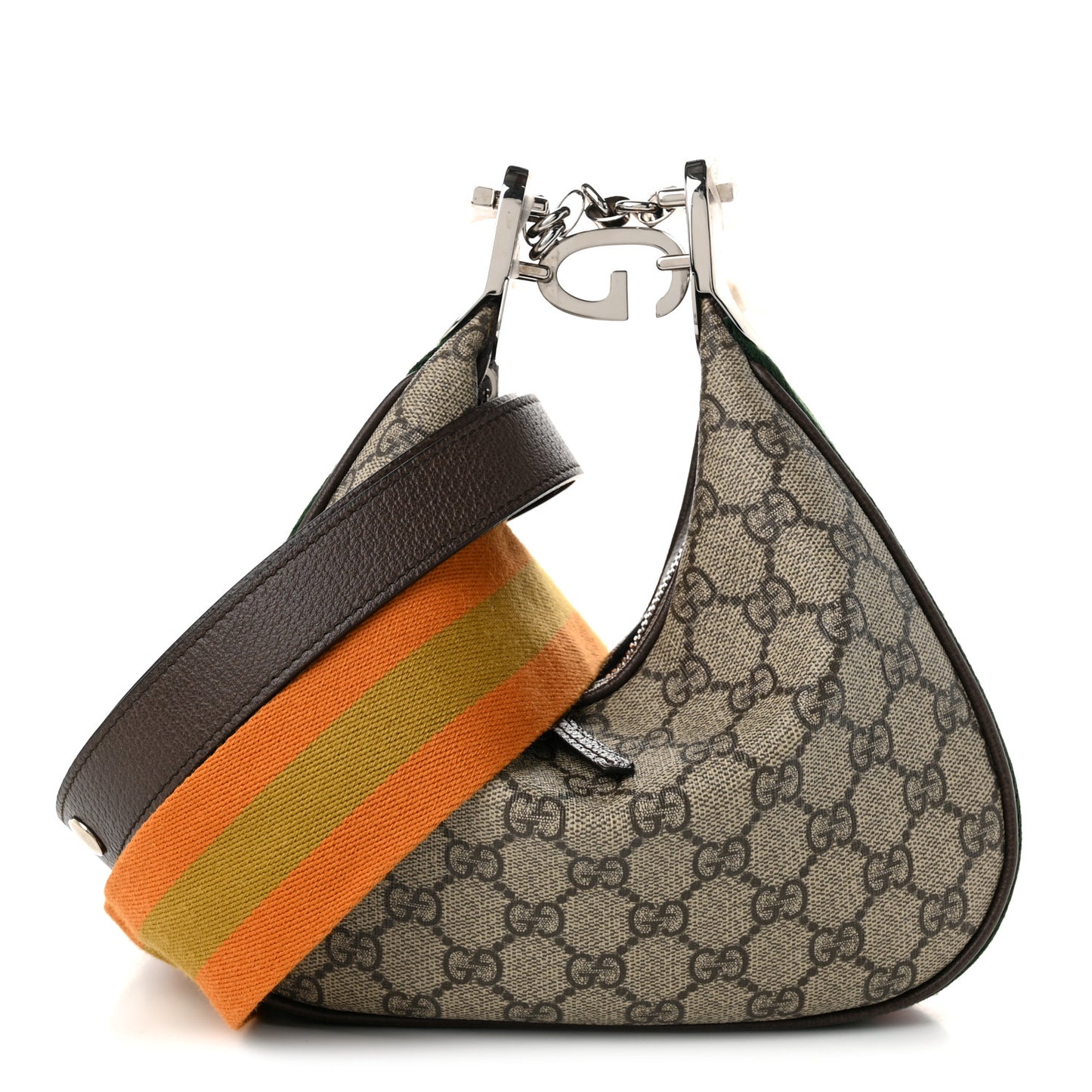 GG Supreme Monogram Textured Calfskin Web Small Attache Shoulder Bag Beige Ebony New Acero