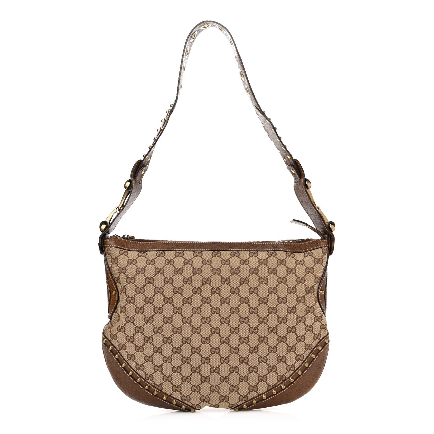 Gucci Monogram Pelham Studded Shoulder Bag Brown 1 of 13