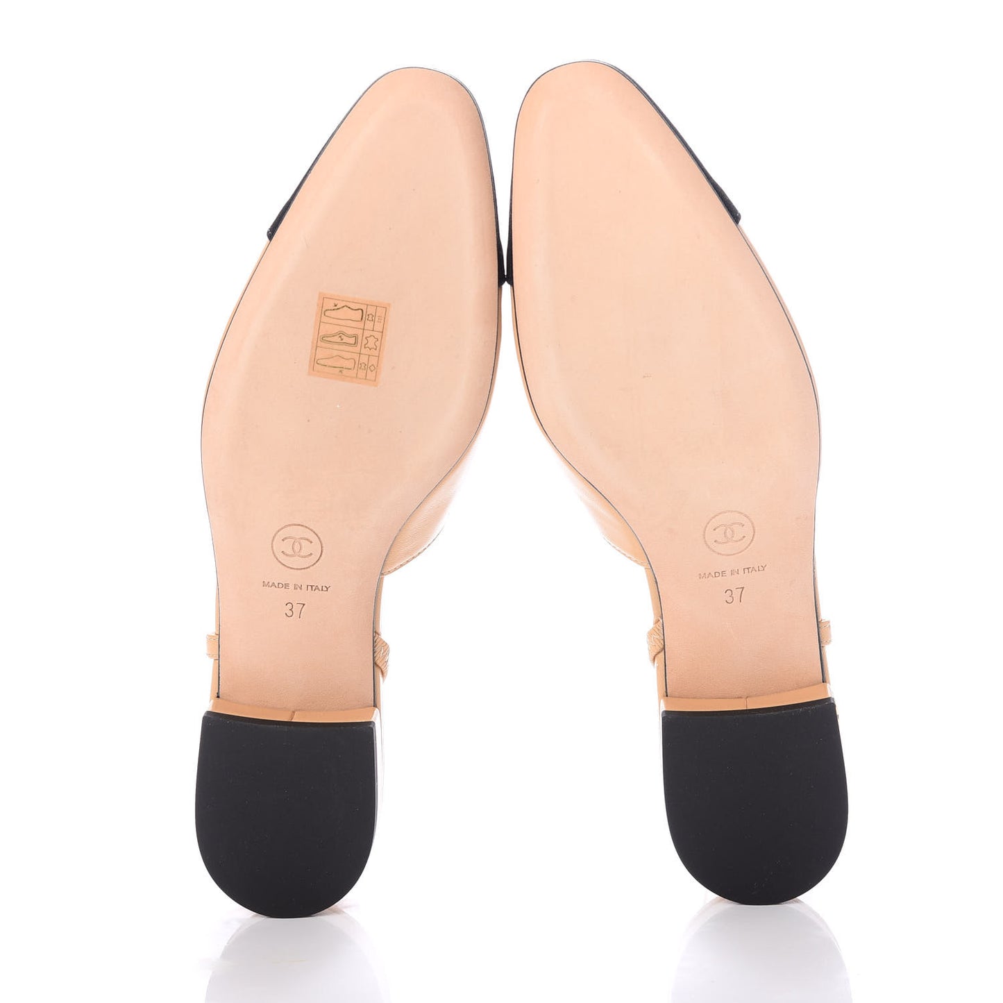 Lambskin Grosgrain Cap Toe CC Slingback Sandals 37 Beige Black