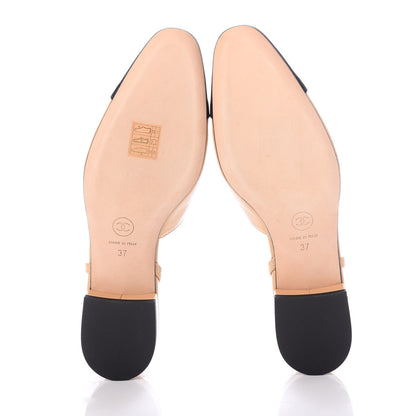 Chanel Lambskin Grosgrain Cap Toe CC Slingback Sandals 37 Beige Black 5 of 10