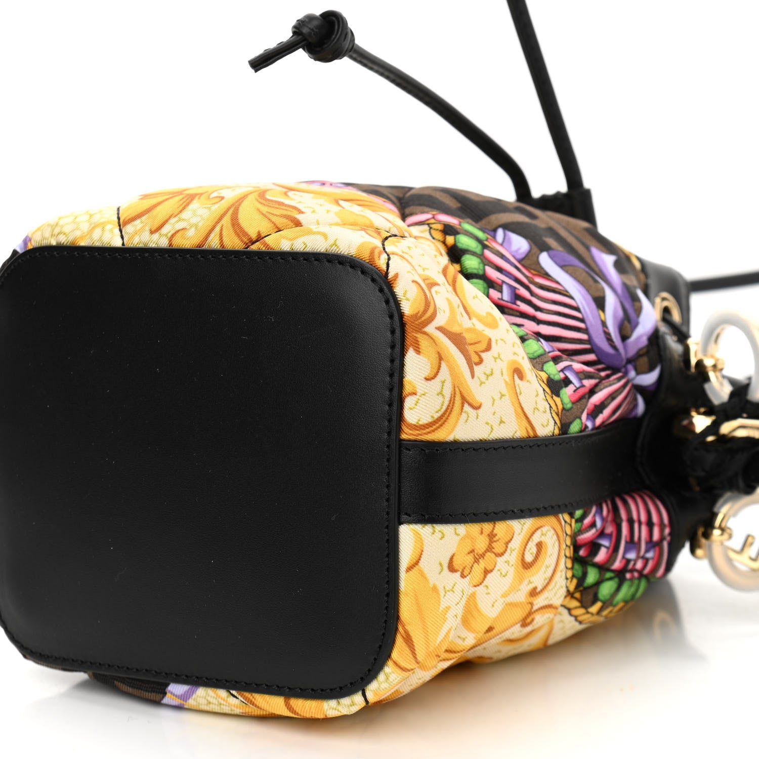 Fendi X VERSACE Silk Vitello Fendace FF Baroque Quilted Mini Mon Tresor Bucket Bag Gold Multicolor 10 of 10