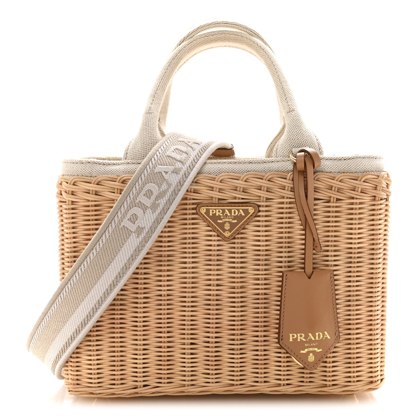 Canvas Wicker Shoulder Bag White