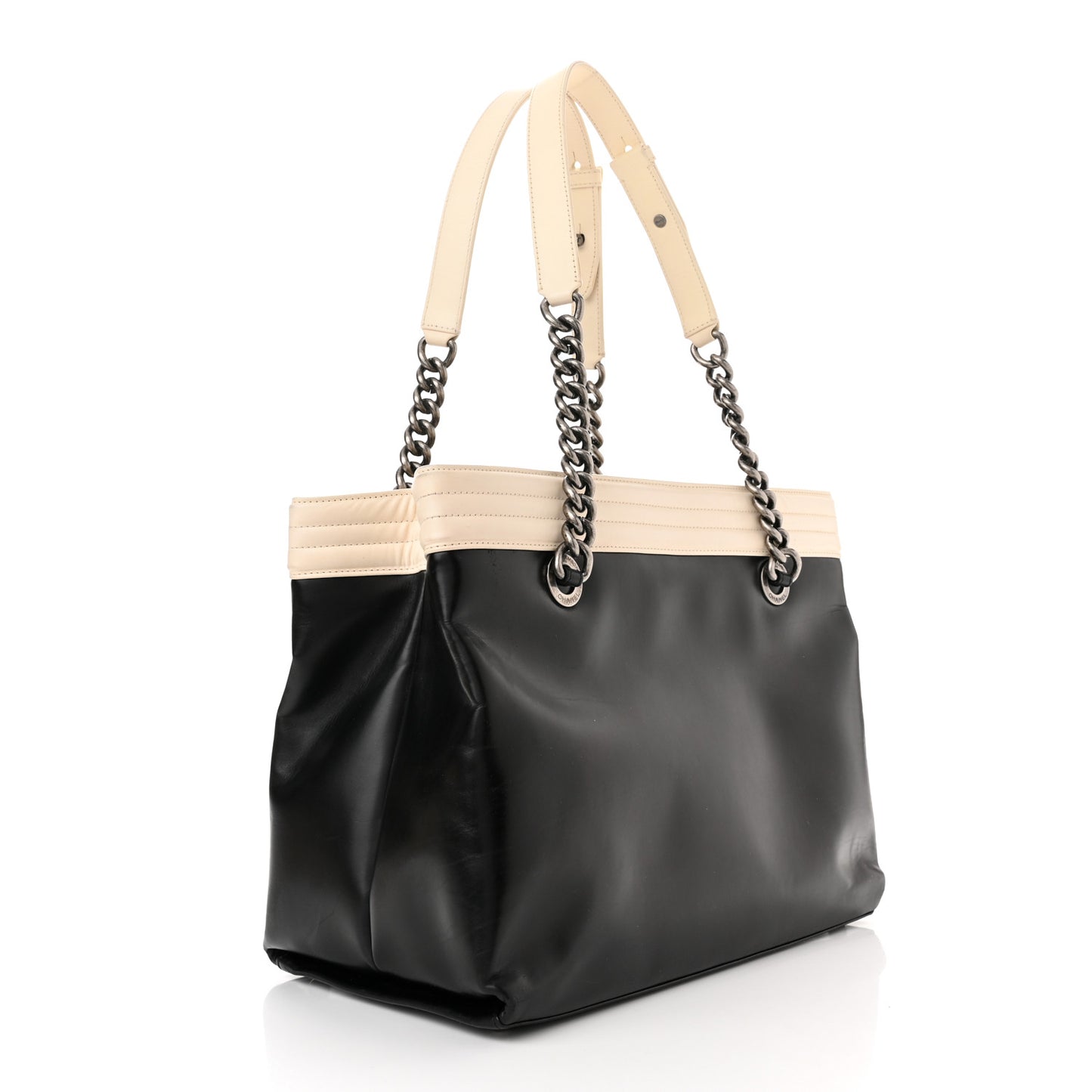 Glazed Calfskin Boy Tote Black Beige
