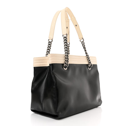 Chanel Glazed Calfskin Boy Tote Black Beige 3 of 10