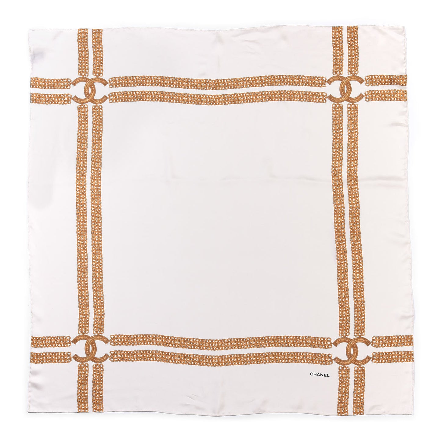 Silk CC Chain Square Scarf White Gold