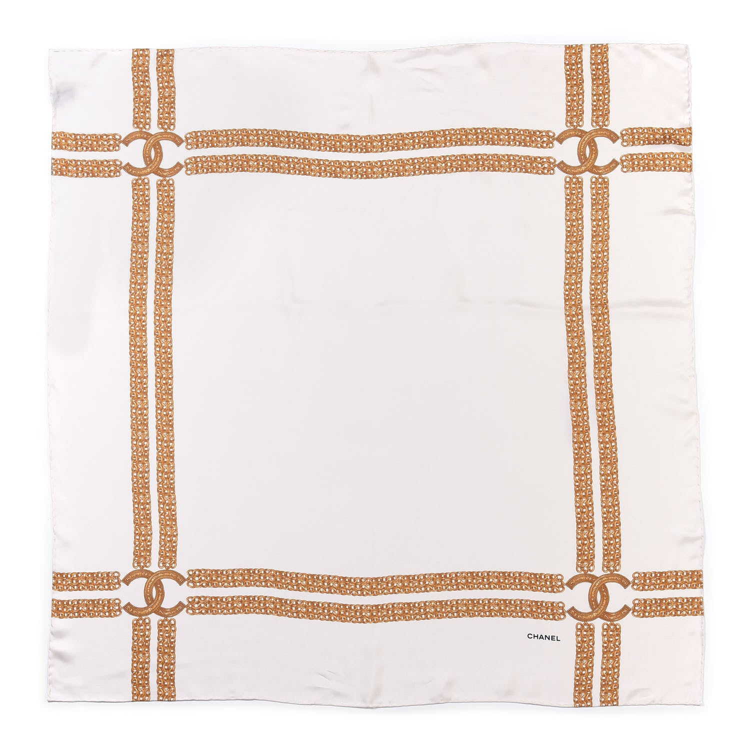 Chanel Silk CC Chain Square Scarf White Gold 1 of 3