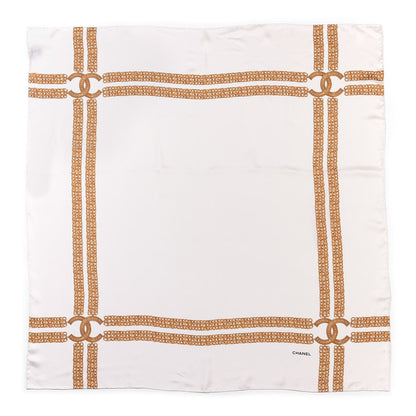 Chanel Silk CC Chain Square Scarf White Gold 1 of 3