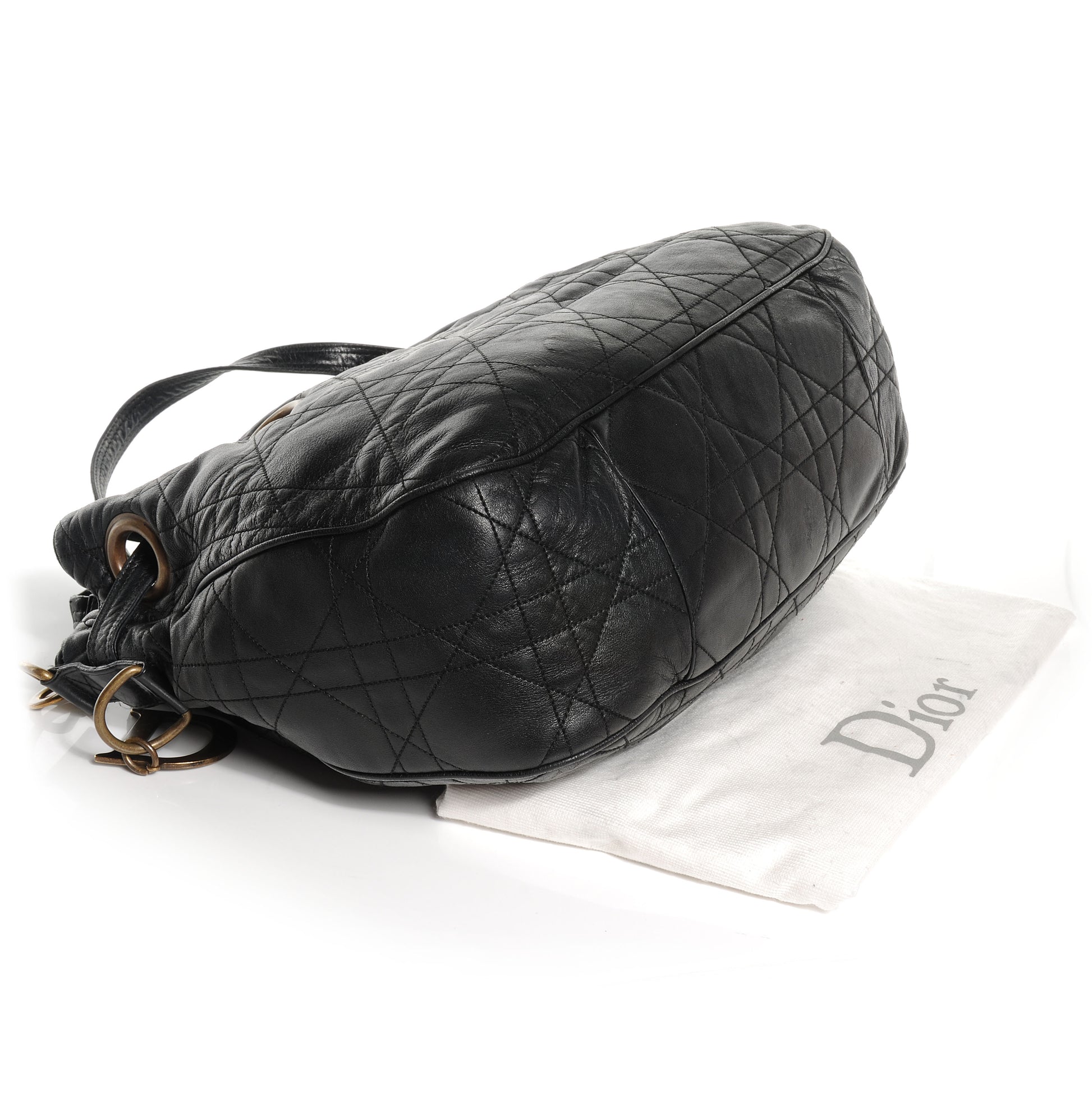 Christian Dior Lambskin Cannage Drawstring Bag Black 4 of 7