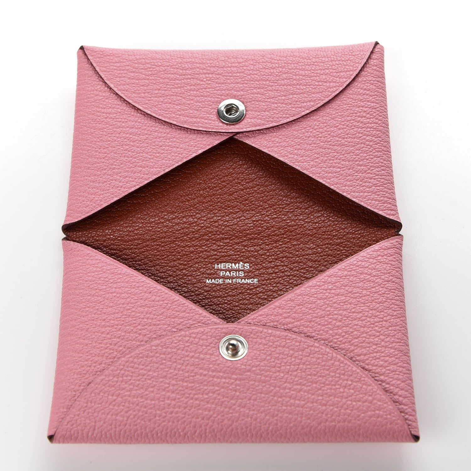 Hermes Chevre Verso Calvi Card Case Rose Confetti Brique 5 of 7