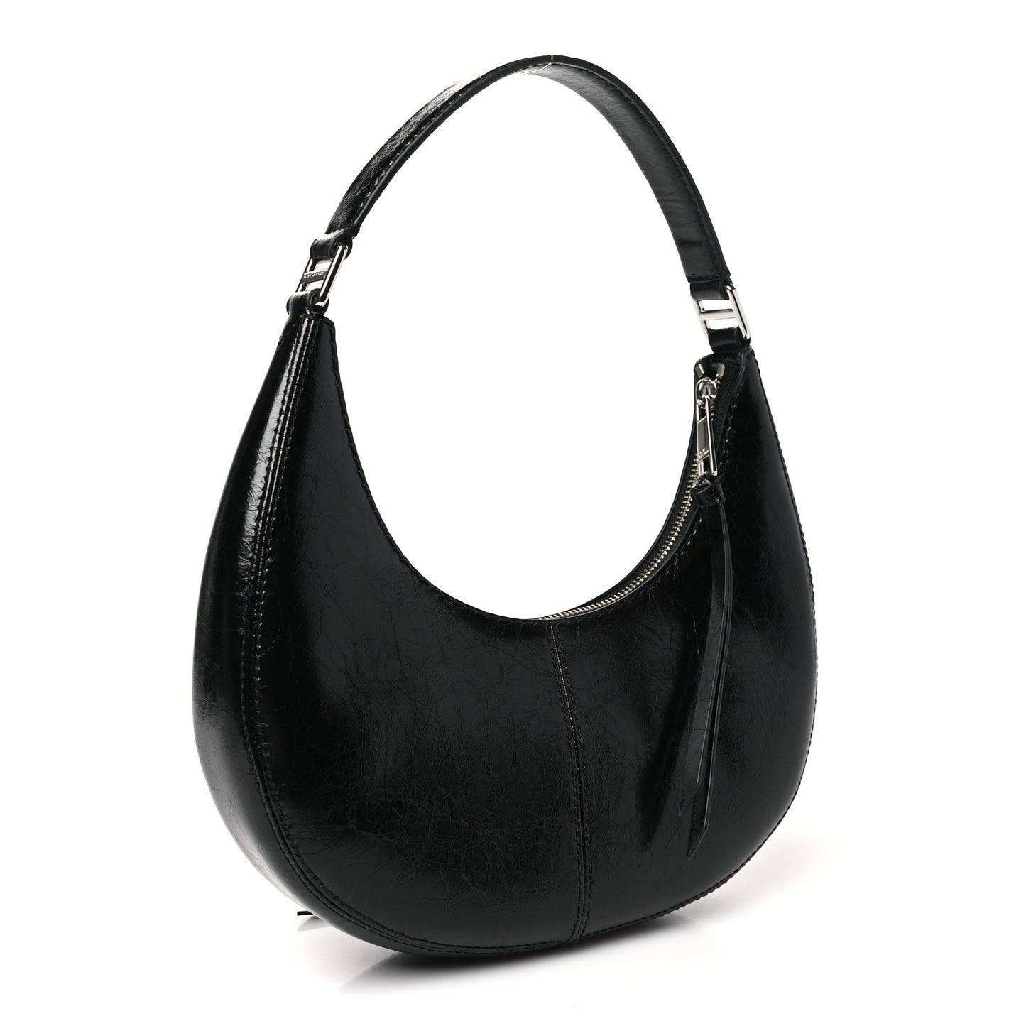 Crinkled Calfskin Crusier Crescent Bag Black