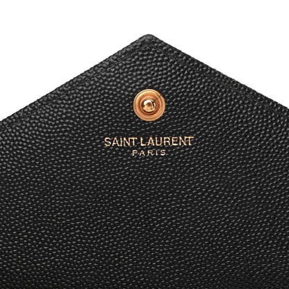 Saint Laurent Grain De Poudre Matelasse Chevron Monogram Chain Wallet Black 6 of 11