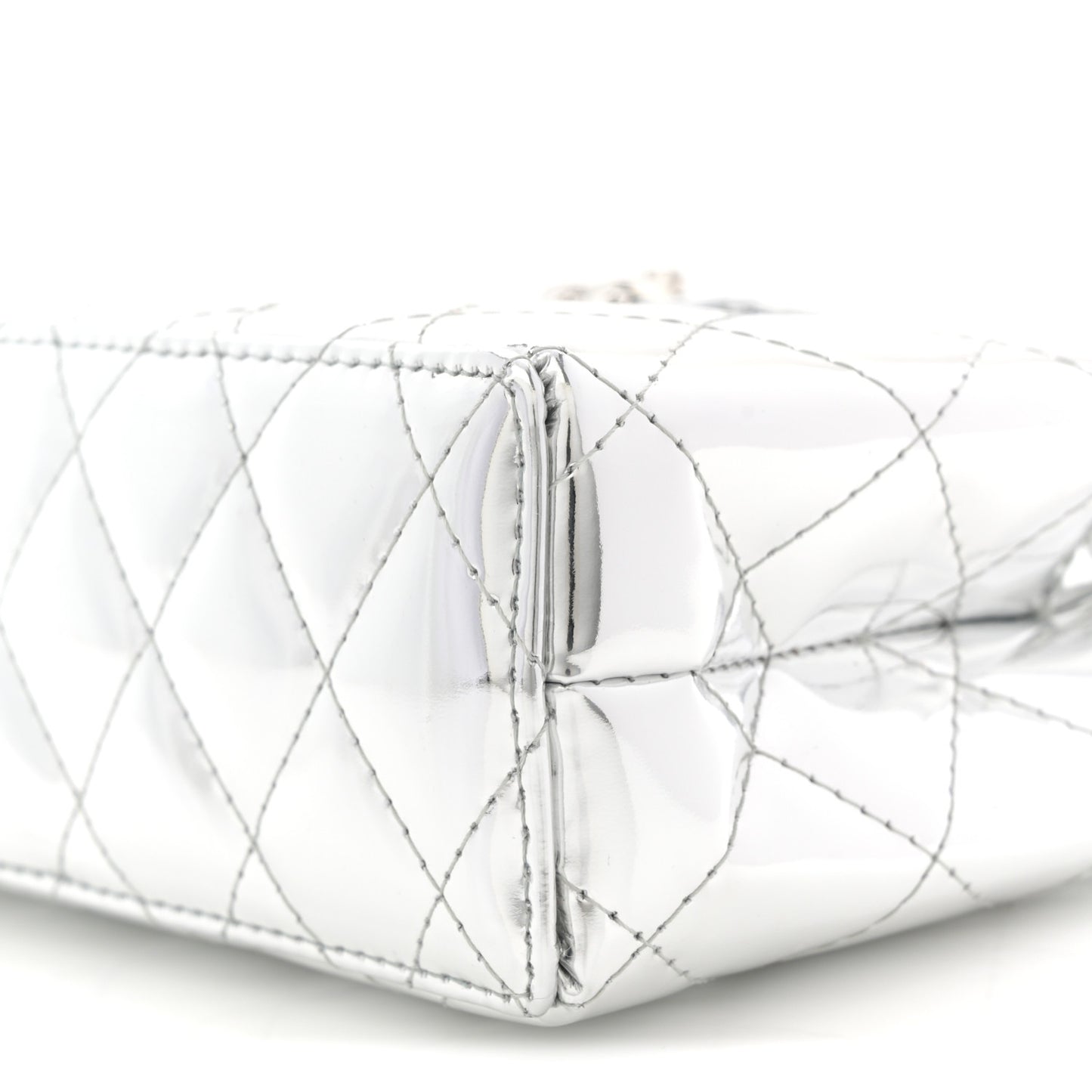 Mirror Calfskin Metallic Calfskin Quilted Nano Kelly Shopper Silvery