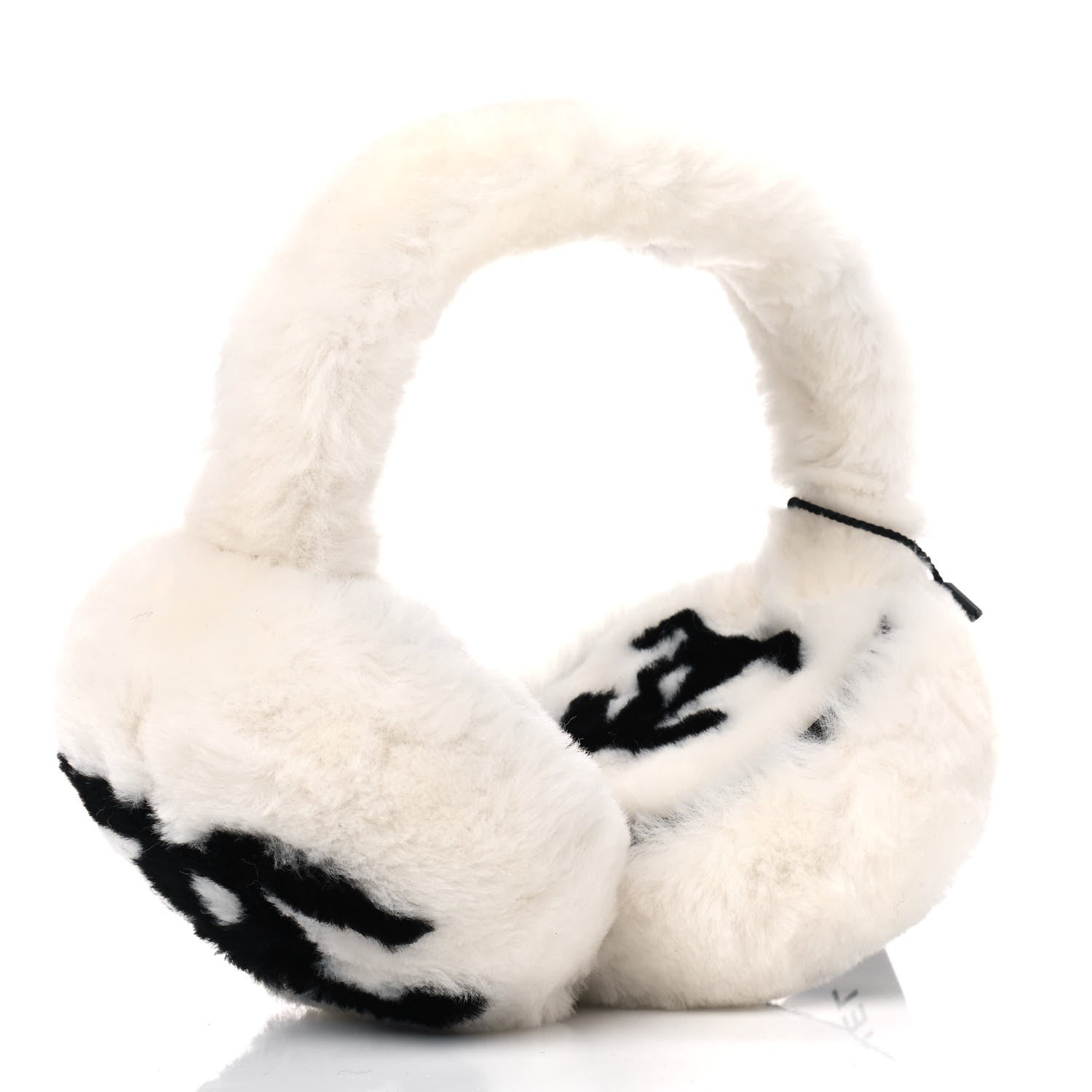 Chanel Shearling CC Ear Muffs White Black 2 of 3
