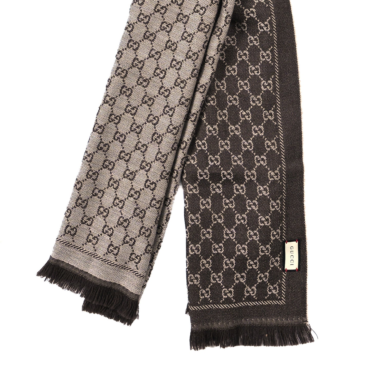 Wool GG Monogram Reversible New Sten Fringe Scarf Beige Dark Brown