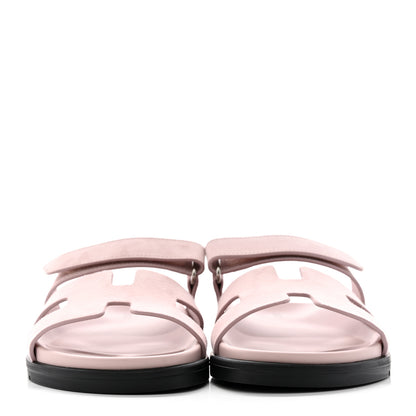Hermes Suede Goatskin Womens Chypre Sandals 37 Rose Porcelaine 2 of 10