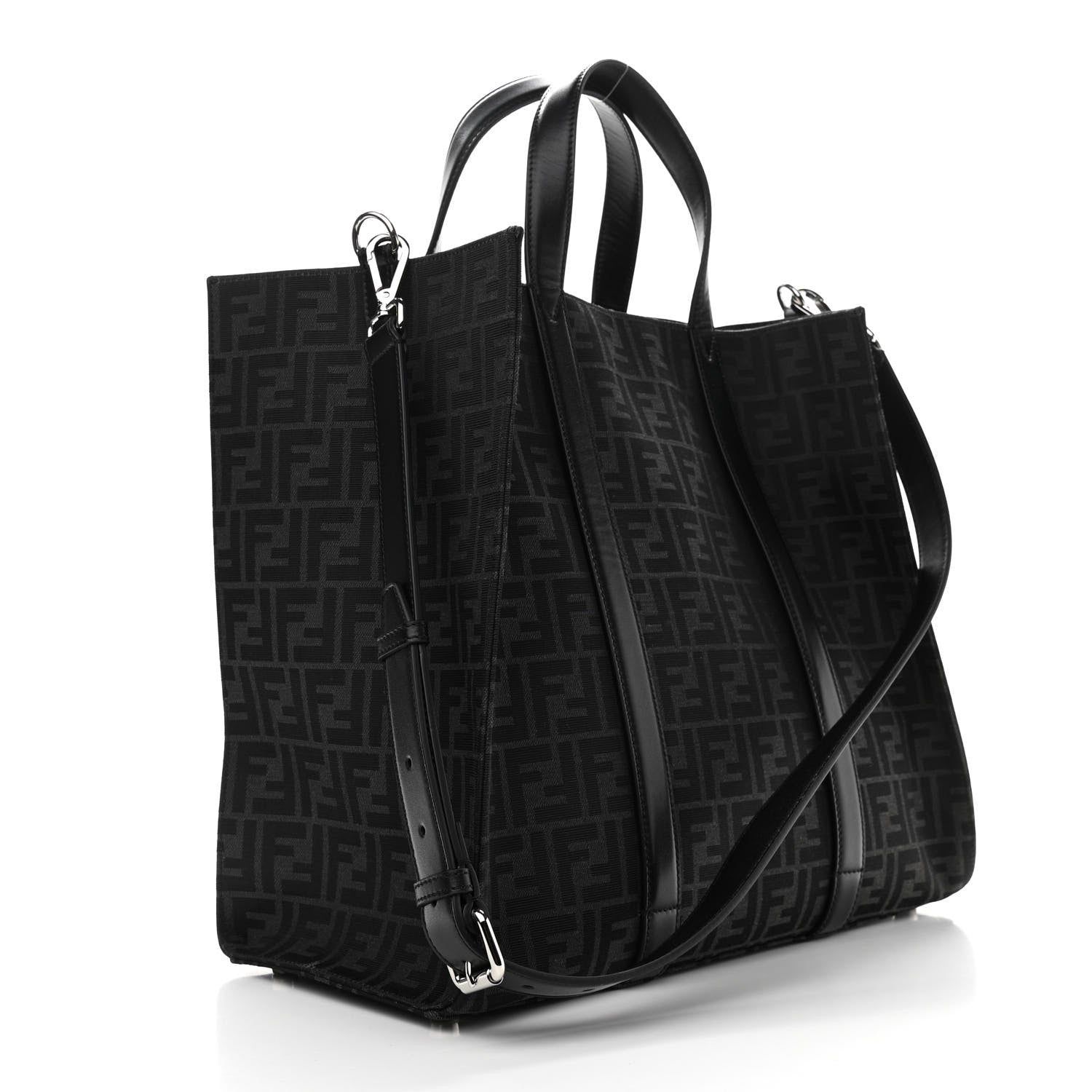 Fendi Recycled Fabric Jacquard Vitello Astro FF 1974 Shopping Tote Asfalto Black 3 of 11