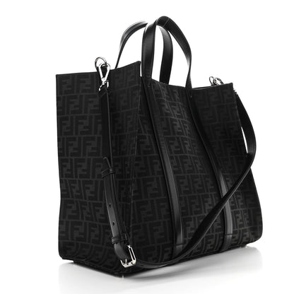 Fendi Recycled Fabric Jacquard Vitello Astro FF 1974 Shopping Tote Asfalto Black 3 of 11
