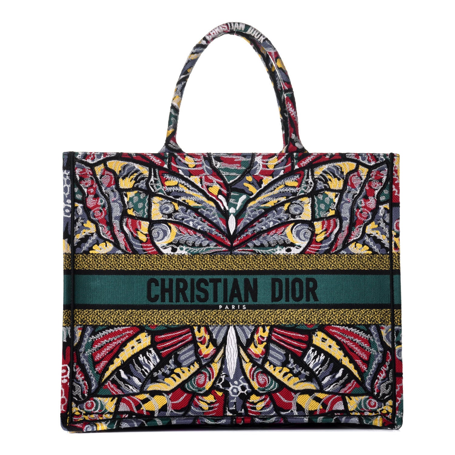 Christian Dior Canvas Embroidered Butterfly Book Tote Black Multicolor 1 of 8