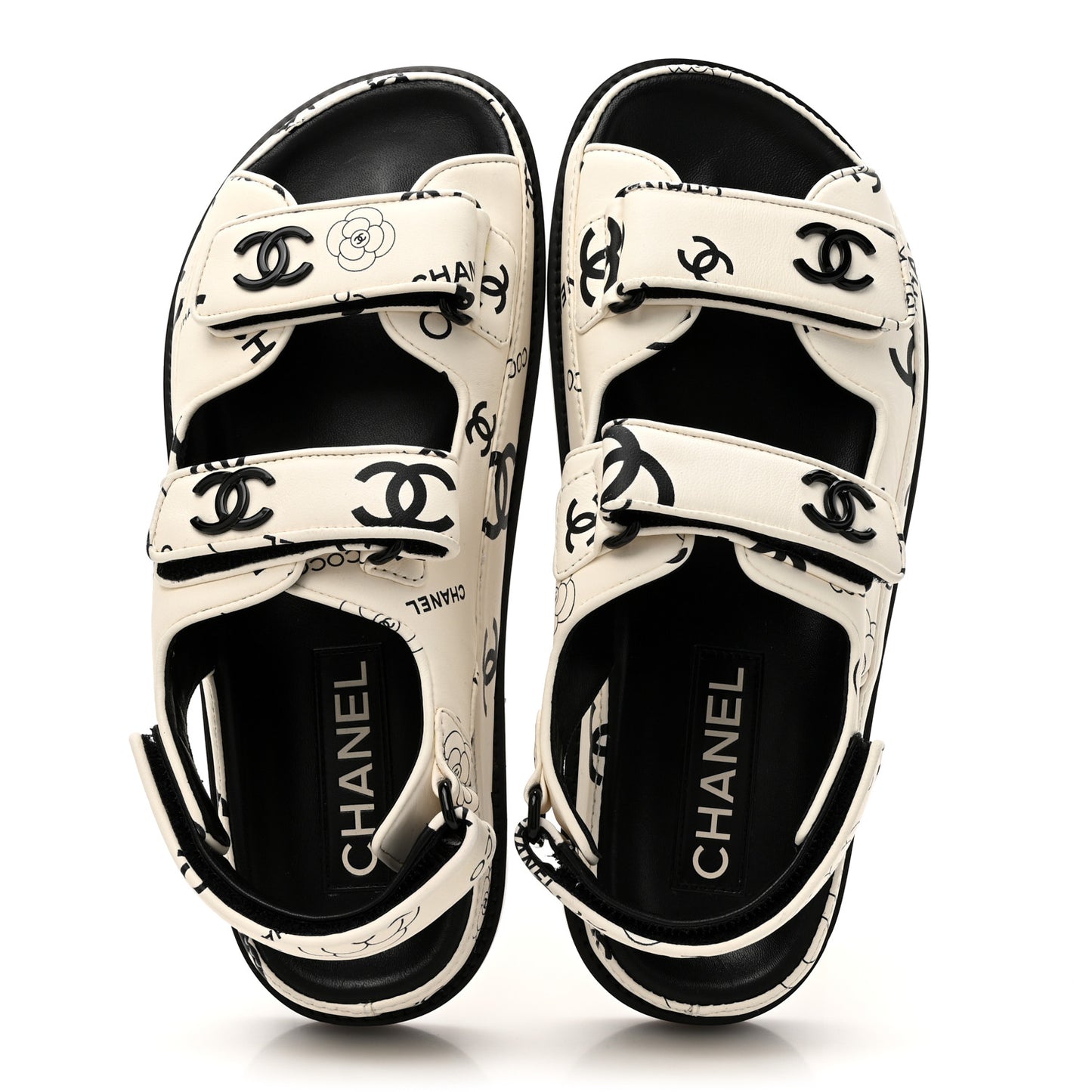 Lambskin Printed CC Velcro Dad Sandals 37 White Black