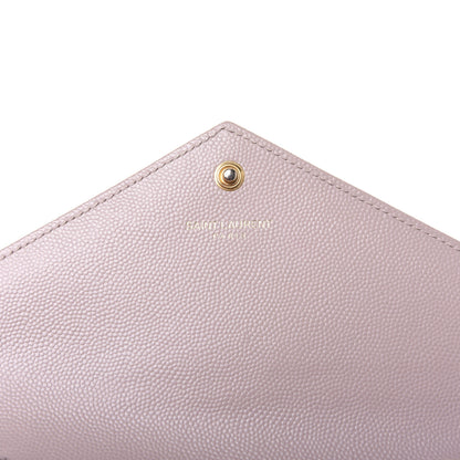 Saint Laurent Grain De Poudre Matelasse Chevron Monogram Envelope Chain Wallet Pale Pink 8 of 17